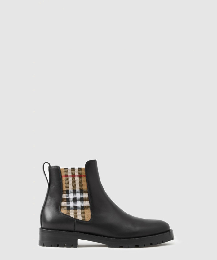 [BURBERRY-버버리]빈티지 체크 디테일 레더 첼시 부츠 80423631