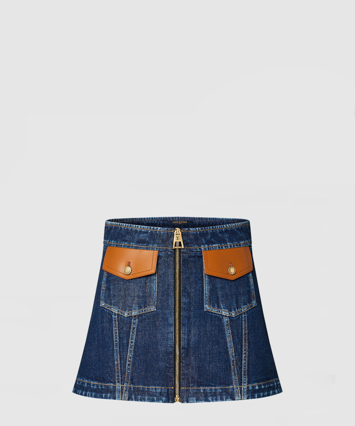 [LOUIS VUITTON-루이비통]레더 액센트 데님 미니 스커트 1AB6MJ