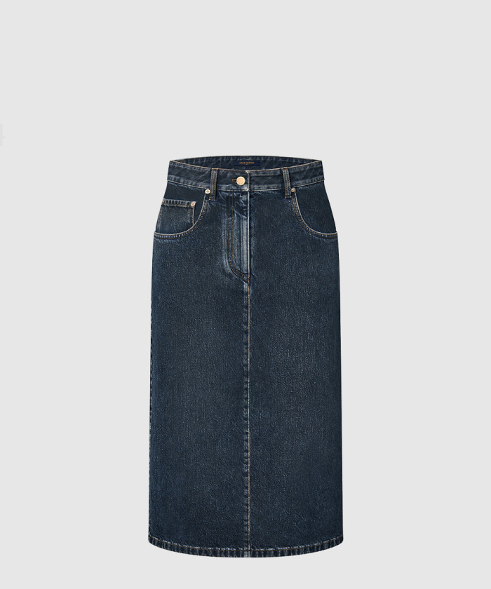 [LOUIS VUITTON-루이비통]노티컬 LV 패치 데님 미디 스커트 1AFLLA