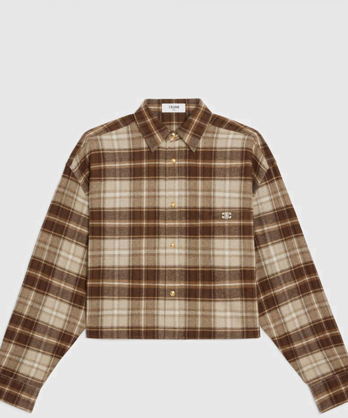 [CELINE-셀린느]크롭 셔츠 체크 캐시미어 2C8783