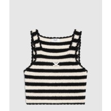 [CELINE-셀린느]트리옹프 스트라이프 크롭 탑 크로셰 코튼 2AE9R7