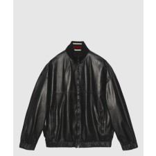 [GUCCI-구찌]로고 자수 가죽 봄버 재킷 741435