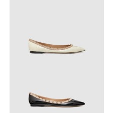 [VALENTINO-발렌티노]페이턴트 가죽 락스터드 발레리나