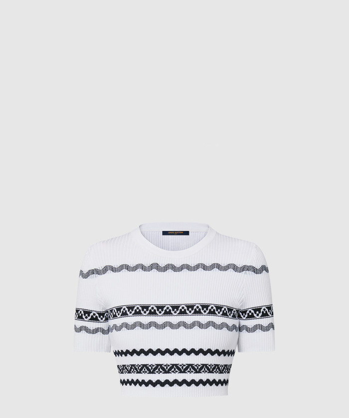 [LOUIS VUITTON-루이비통]스캘럽 스트라이프 크롭드 니트 톱 1AFTW3