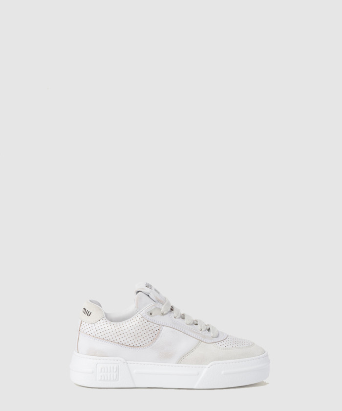 [MIUMIU-미우미우]블리치 가죽 스웨이드 스니커즈 5E150E