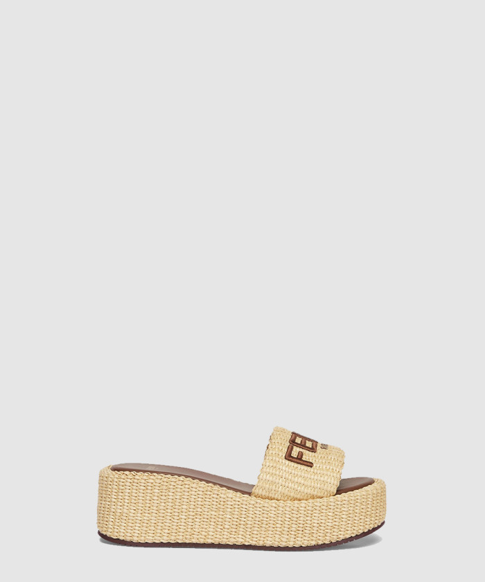 [FENDI-펜디]베이지 코튼 파이버 플랫폼 슬라이드 8R8515