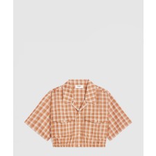 [CELINE-셀린느]체크 실크 크롭 셔츠 2C51B7