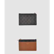 [CELINE-셀린느]지퍼 카드 지갑 트리옹프 캔버스  램스킨 10F992