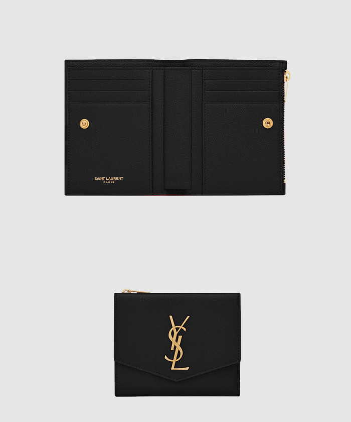 [SAINT LAURENT-생로랑]그랑 드 뿌드르 엠보스드 가죽 소재의 UPTOWN 컴팩트 지갑 582296