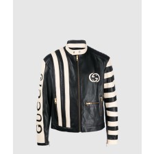 [GUCCI-구찌]로고 자수 가죽 봄버 재킷 741439