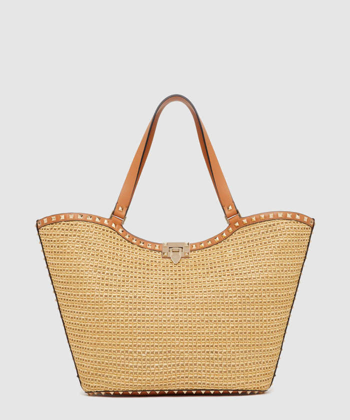 [VALENTINO-발렌티노]락스터드 우븐 라피아 쇼퍼백