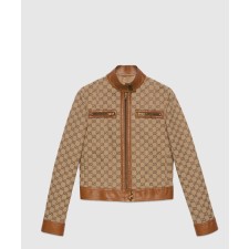 [GUCCI-구찌]레더 트리밍 디테일의 GG 캔버스 재킷 681034