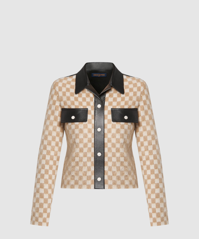 [LOUIS VUITTON-루이비통]레더 액센트 다미에 니트 재킷 1AFTZE