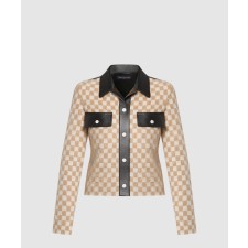 [LOUIS VUITTON-루이비통]레더 액센트 다미에 니트 재킷 1AFTZE