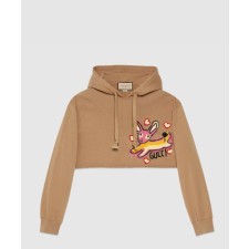 [GUCCI-구찌]로고 코튼 저지 크롭 후드 티셔츠 723564