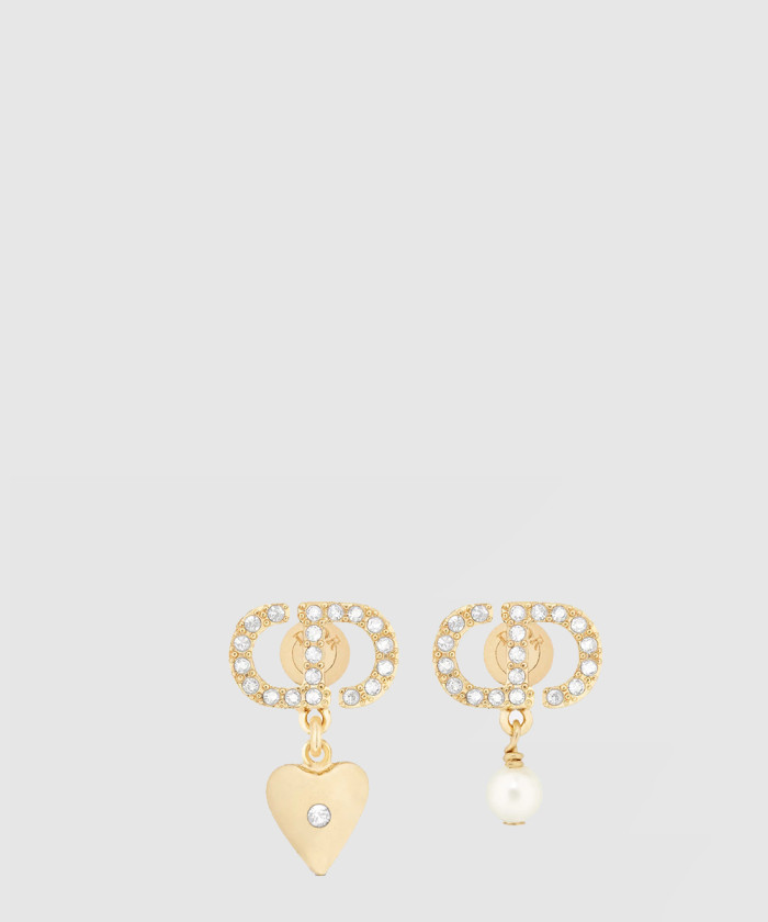 [DIOR-디올]하트 진주 언발 펜던트 메탈 귀걸이 E3772