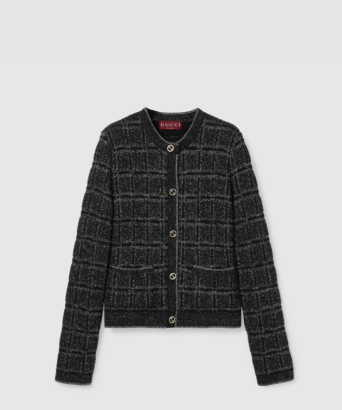 [GUCCI-구찌]울 및 라메 체크 자카드 가디건 805754