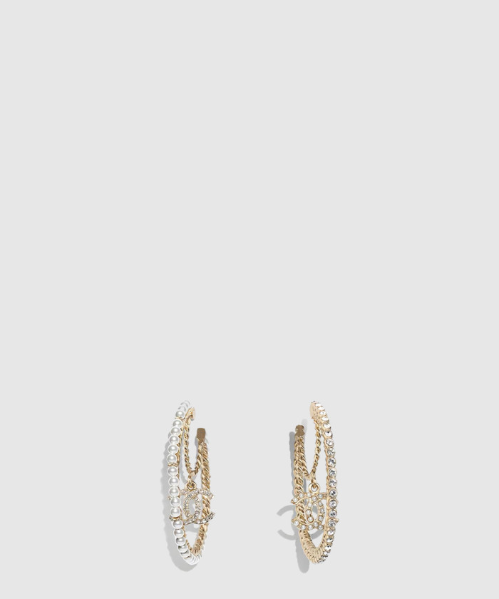 [CHANEL-샤넬]진주 크리스털 원형 귀걸이 AB3193