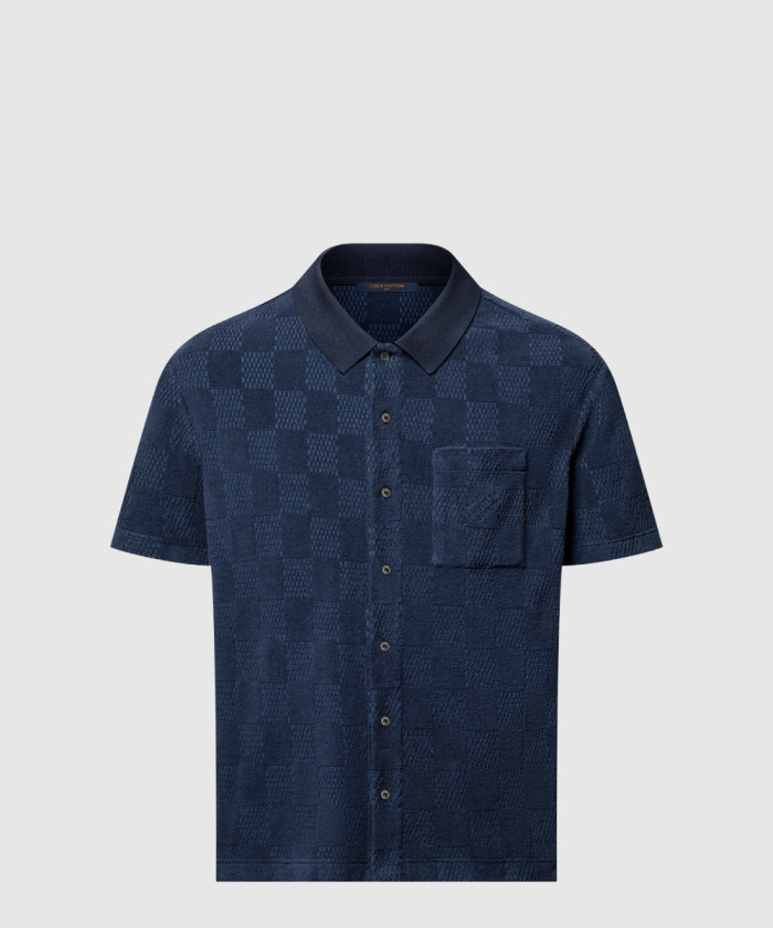 [GUCCI-구찌]다미에 프렌치 테리 쇼트 슬리브드 코튼 블렌드 셔츠 1AGK5