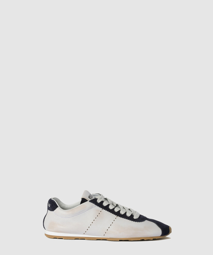 [MIUMIU-미우미우]플룸 나파 가죽 및 스웨이드 스니커즈 5E114E