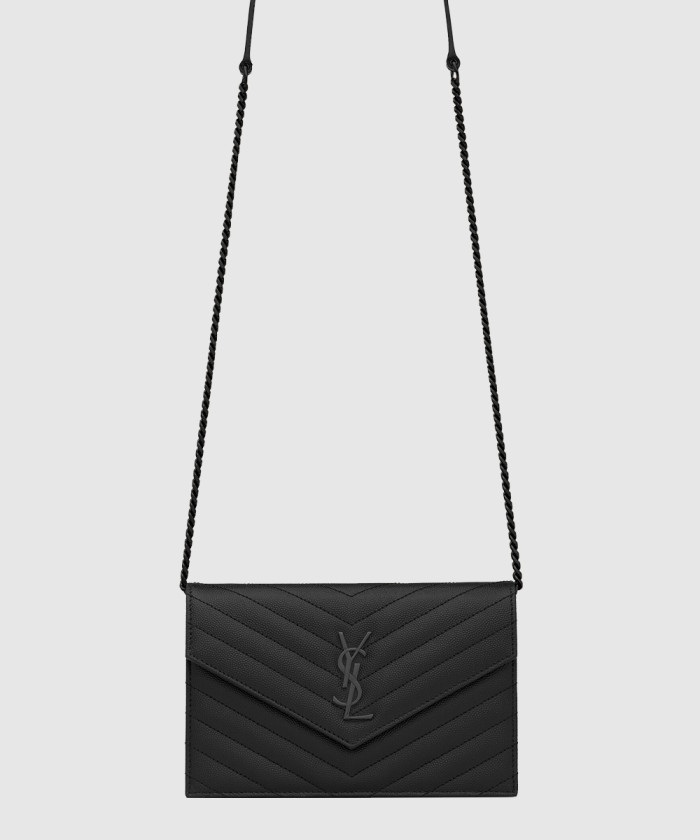 [SAINT LAURENT-생로랑]그랑 드 뿌드르 가죽 소재 cassandre 엔벨로프 체인 지갑 742920