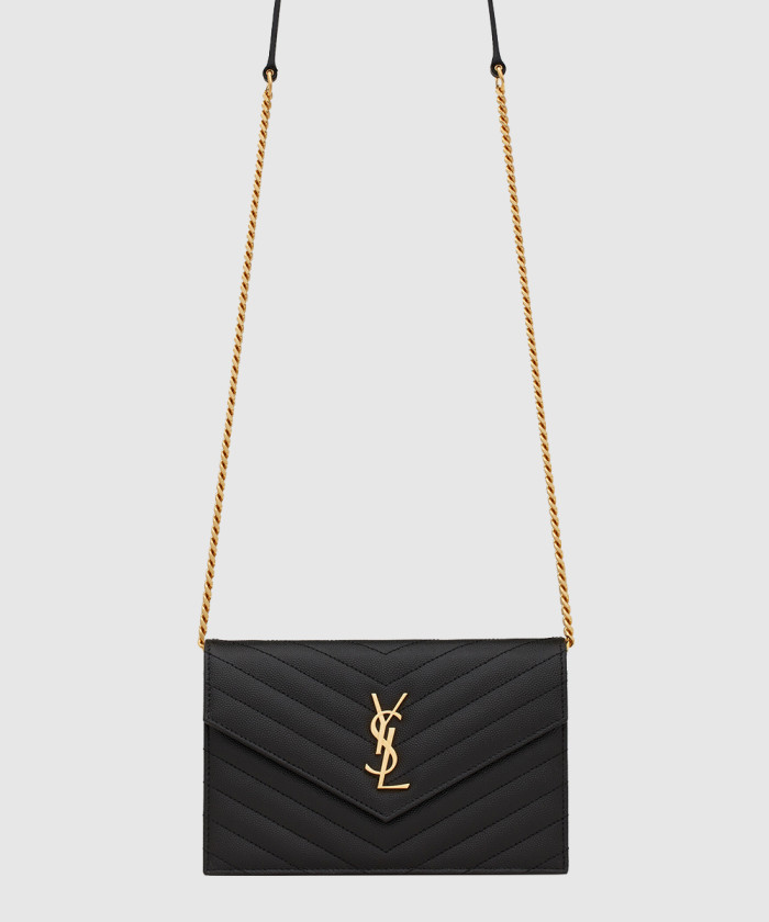 [SAINT LAURENT-생로랑]그랑 드 뿌드르 가죽 소재 cassandre 엔벨로프 체인 지갑 742920