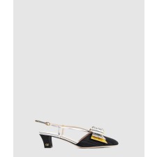 [VALENTINO-발렌티노]모아레 원단의 보우 슬링백 펌프스
