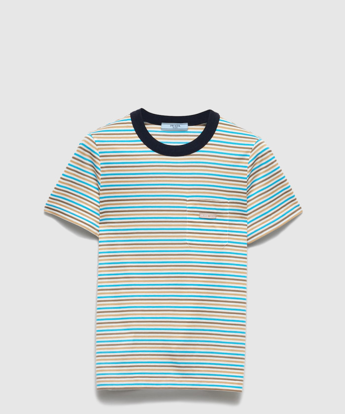 [PRADA-프라다]스트라이프 라일 코튼 티셔츠 39605