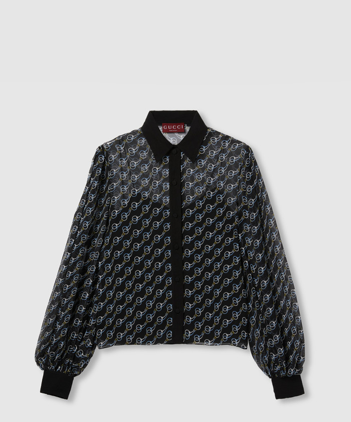[GUCCI-구찌]프린트 멀버리 실크 크레이프 셔츠 818460